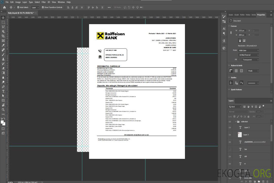 Modèle de relevé bancaire Roumanie Raiffeisen au format Excel et PDF (en langue roumaine) template